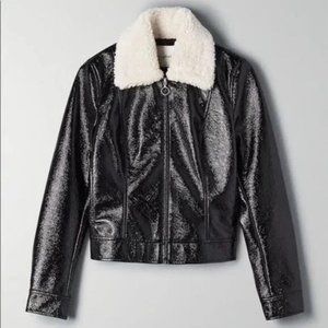 Aritzia Wilfred Tempest Jacket, Black Leather Sherpa, Size XXS, NWOT, Never Worn